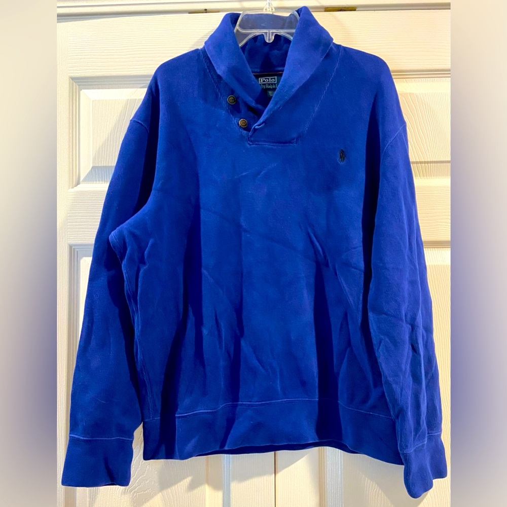 Polo Ralph Lauren Sweater Mens X-Large Blue Shawl Collar Sweatshirt Preppy